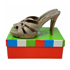 Charles David Open Toe Snake Skin with Cork Heels Size 8.5